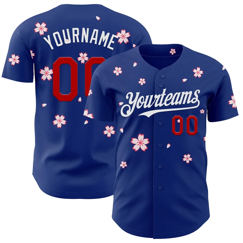 Men's Custom Baseball Jersey Cherry Blossom Pattern Personalized Name Number Printing Fans Gift Baseball Team Shirt Sportswear