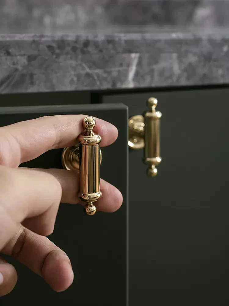 

Furniture Plated Golden Knobs Kitchen Cabinets Solid Brass Handles Bedroom Closet Doors Shoe Cabinet Drawers Bright Long Handles