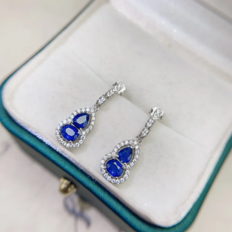 Natural Blue Sapphire Gemstone Simple Drop Earrings Real 925 Silver Fashion Earrings Fine Charm Jewelry for Women