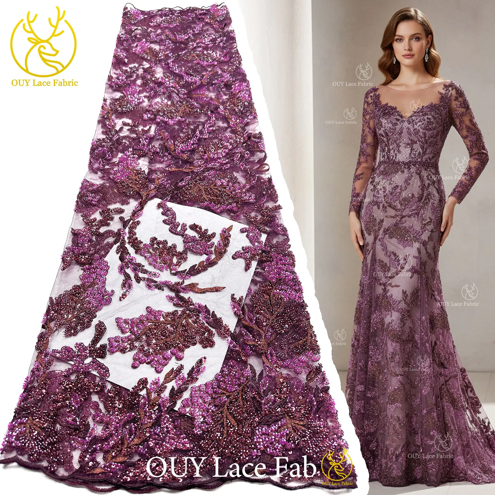 

African Beaded Sequin Embroidered Lace Fabric 2026 Exquisite Nigerian Bridal Lace French Tulle Fabric for Wedding Party Dresses