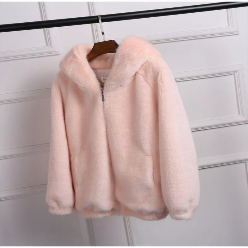 imitation Rabbit fur winter grass mink faux fur coat ladies artificial fur hooded soft plus size women's jacket