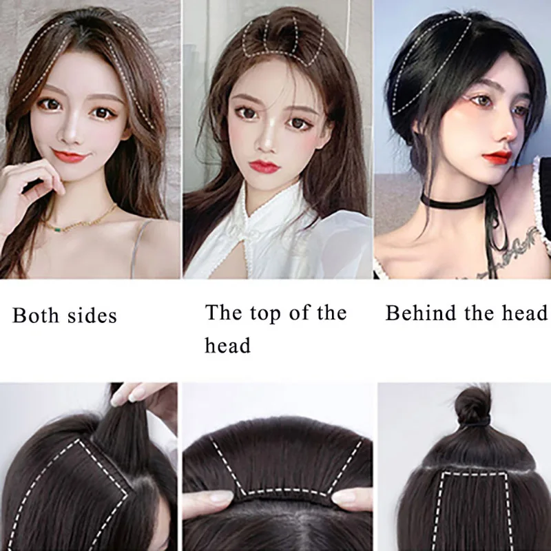 Aosiwig Clip In Hairpiece Hairpin One Piece Seamless Artificial Hair Pad Black Natural Hair Extensions Fake Synthetic for Women