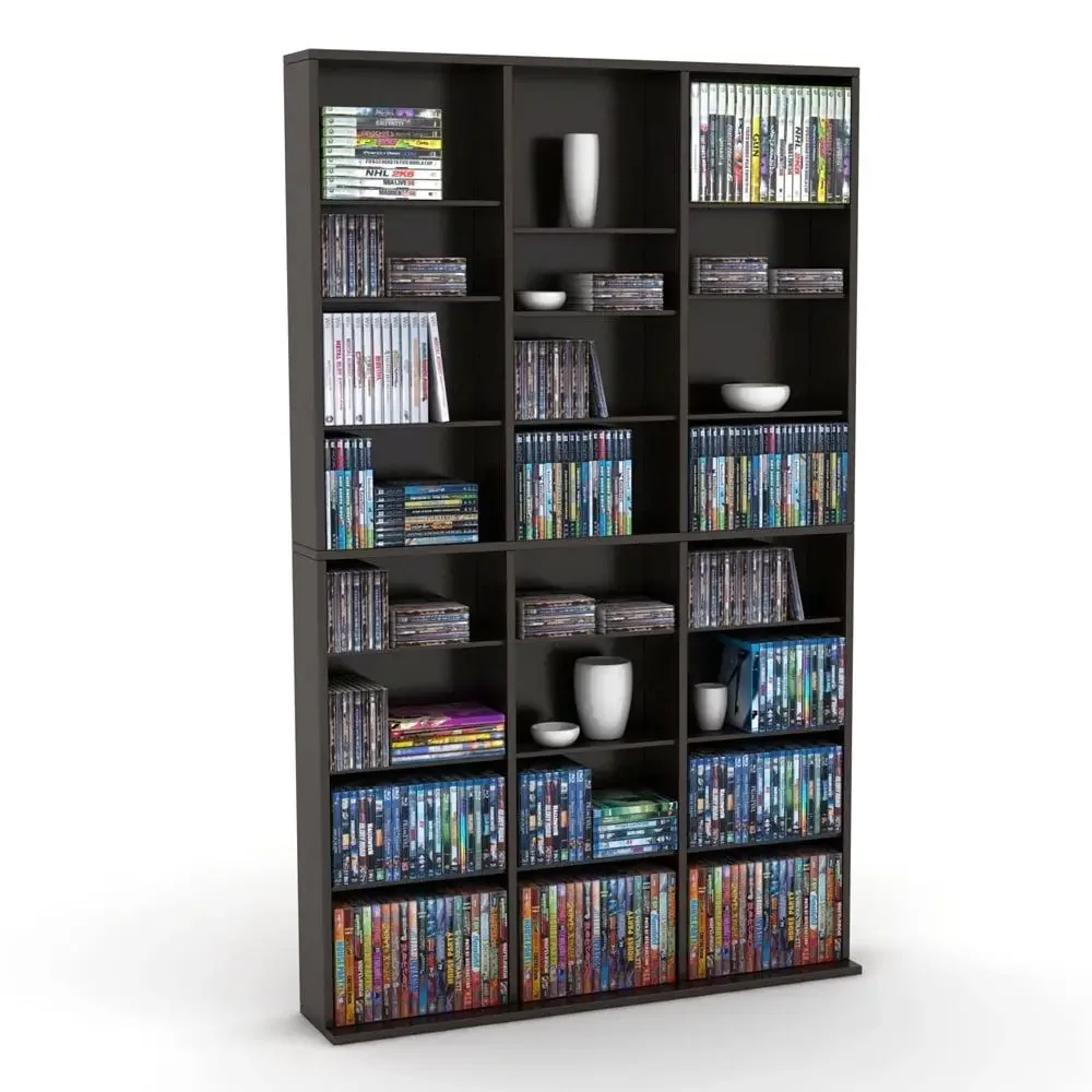 Large Triple Multimedia Bookcase Adjustable Shelves Espresso Finish 27 Shelves 490 lb Capacity Storage Cabinet Vertical Design