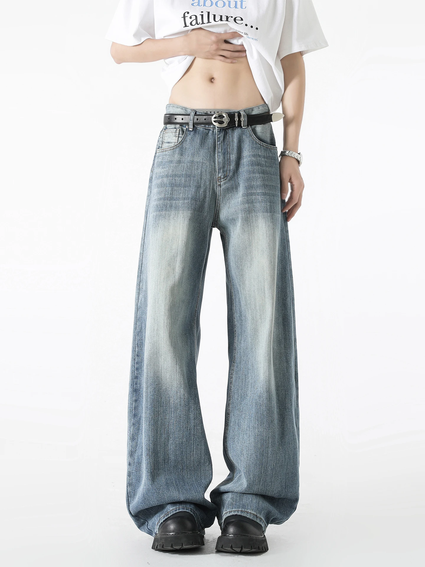 

Мужские джинсы Cleanfit в американском стиле ретро с бамбуковым узором, прямые свободные длинные брюки, повседневные мужские джинсы со средней талией на молнии, смесь хлопка из полиэстера