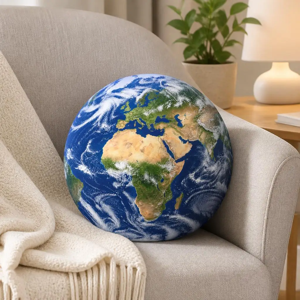 Earth Globe Plush Pillow World Map Cushion Geography Decor Stuffed Throw Pillow for Sofa Office Travel Earth Science Gift