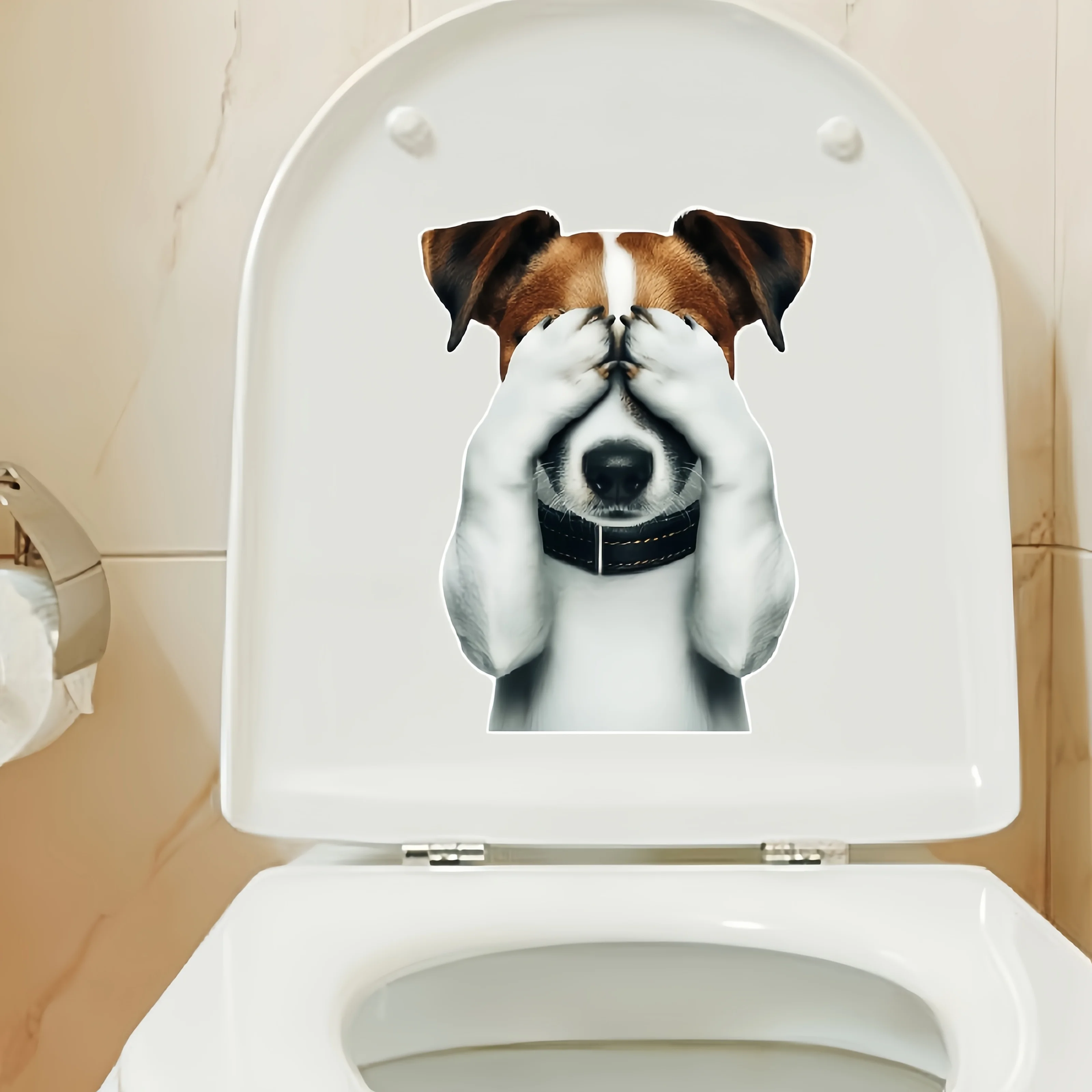 Two-Handed Blindfolded Puppy Home Decoration Toilet Stickers for Kitchen Home Washroom Mirror Washing Machine Decor