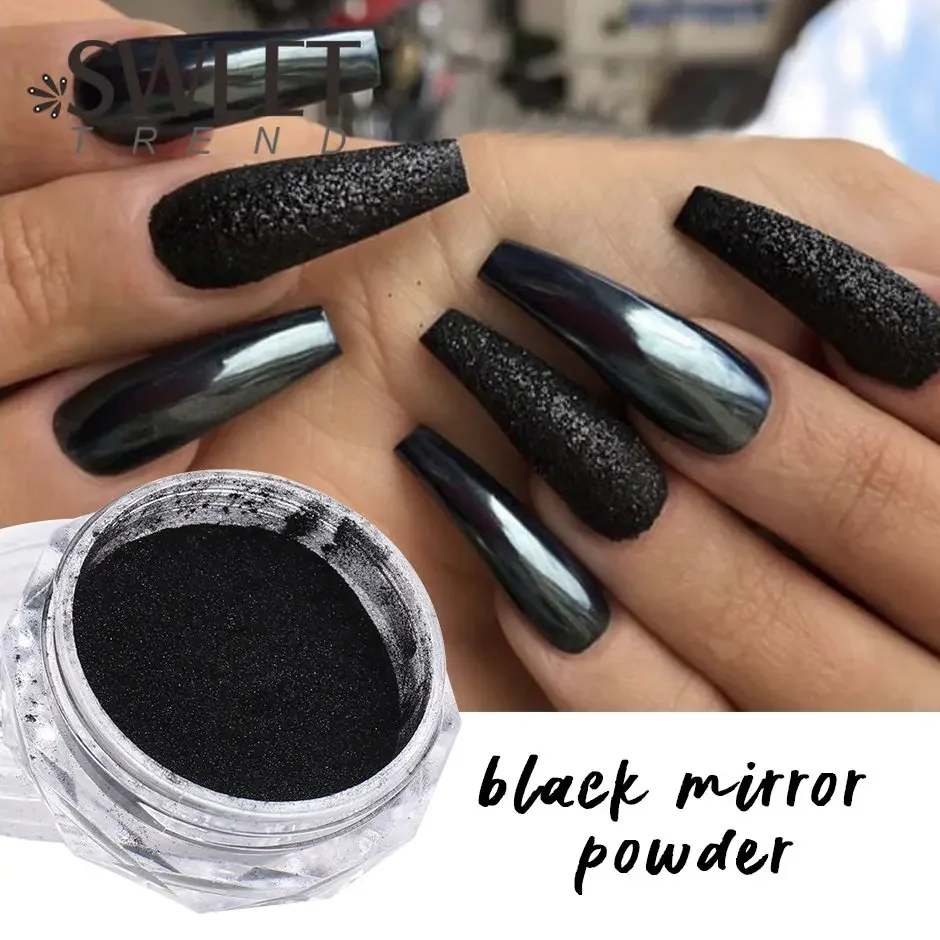 1 Box Black Mirror Effect Nail Powder Metallic Chrome Nails Design Magic Metal Nail Art Pigment Dust UV Gel Polish Decorations