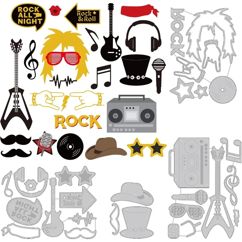Jazz Rock and Roll Metallformen Musiknote Gitarre Kopfhörer Lichter Musik Thema Stanzformen Schablonen für DIY Scrapbooking