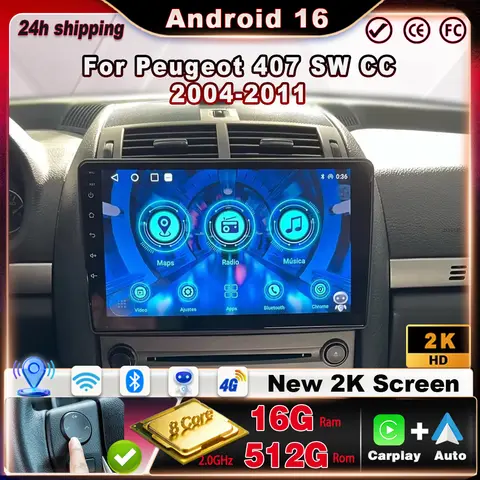 Car Radio For Peugeot 407 SW CC 2004-2011 Android Auto Monitor Carplay Multimedia Stereo Navigation touch screen
