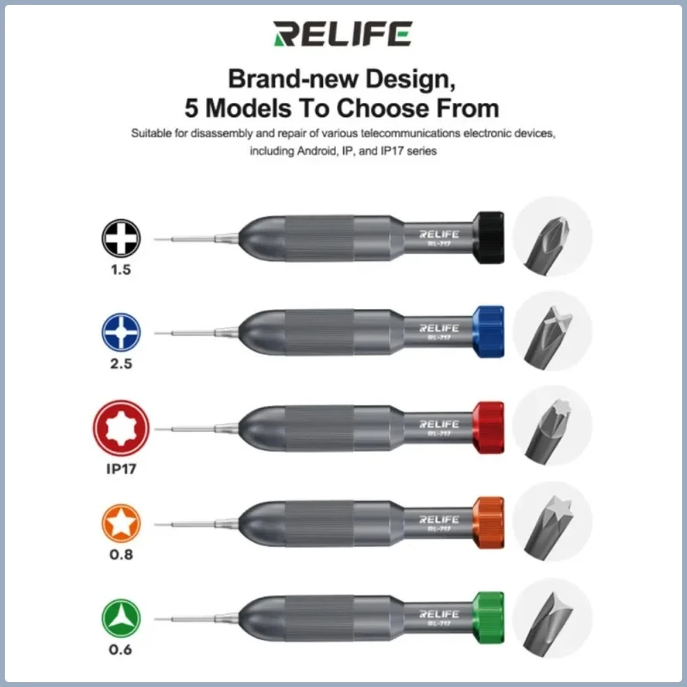 

RELIFE RL-717 Magnetic Screwdriver Set for IPhone 17 Repair | Alloy Bits Kit with Anti-Slip Handle for Phone Disassembly Tools