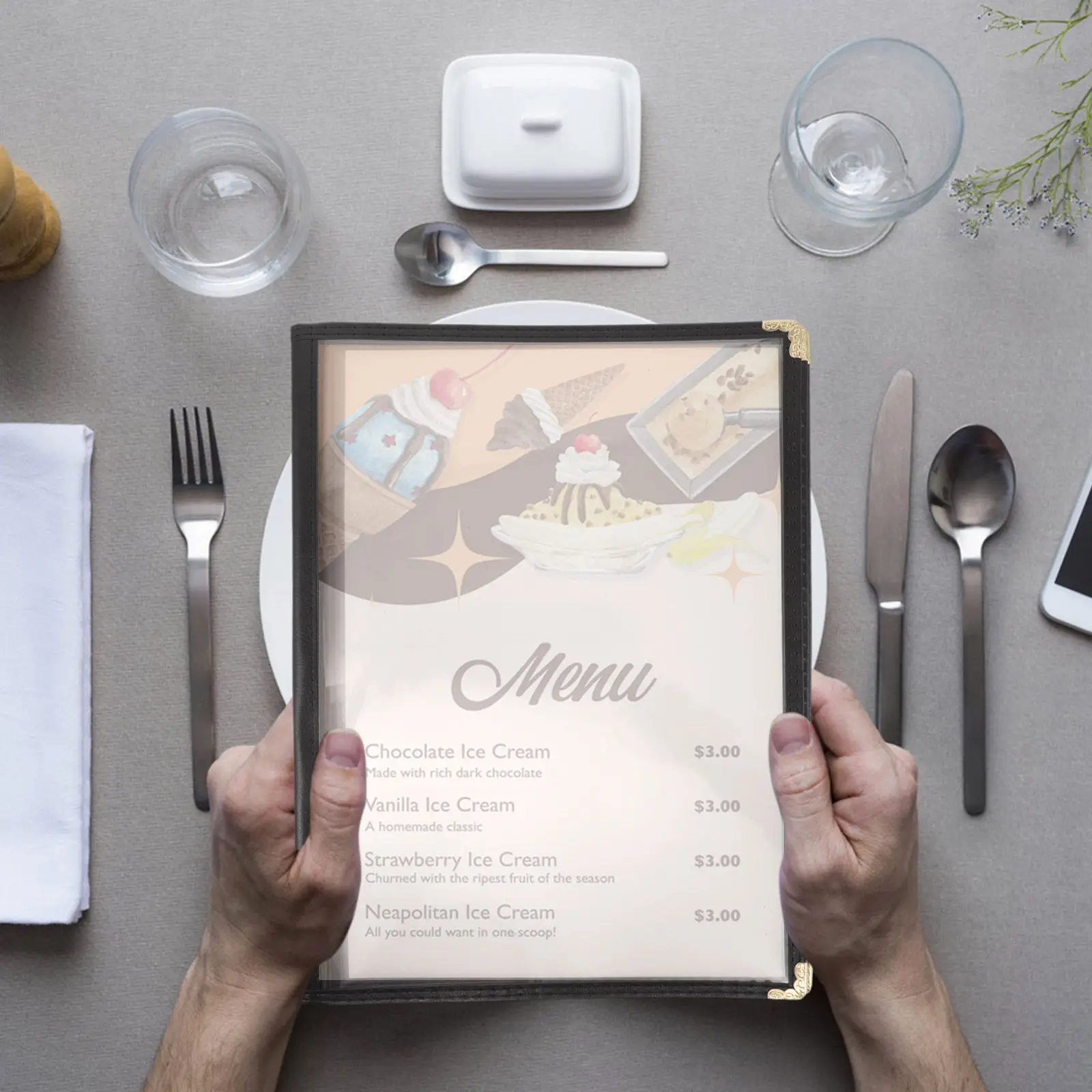 

Transparent Loose Leaf Menu Holder Binder 5 Pages PVC Restaurant Menu Cover Folder Refillable Soft Cover Binder for Cafe Diner