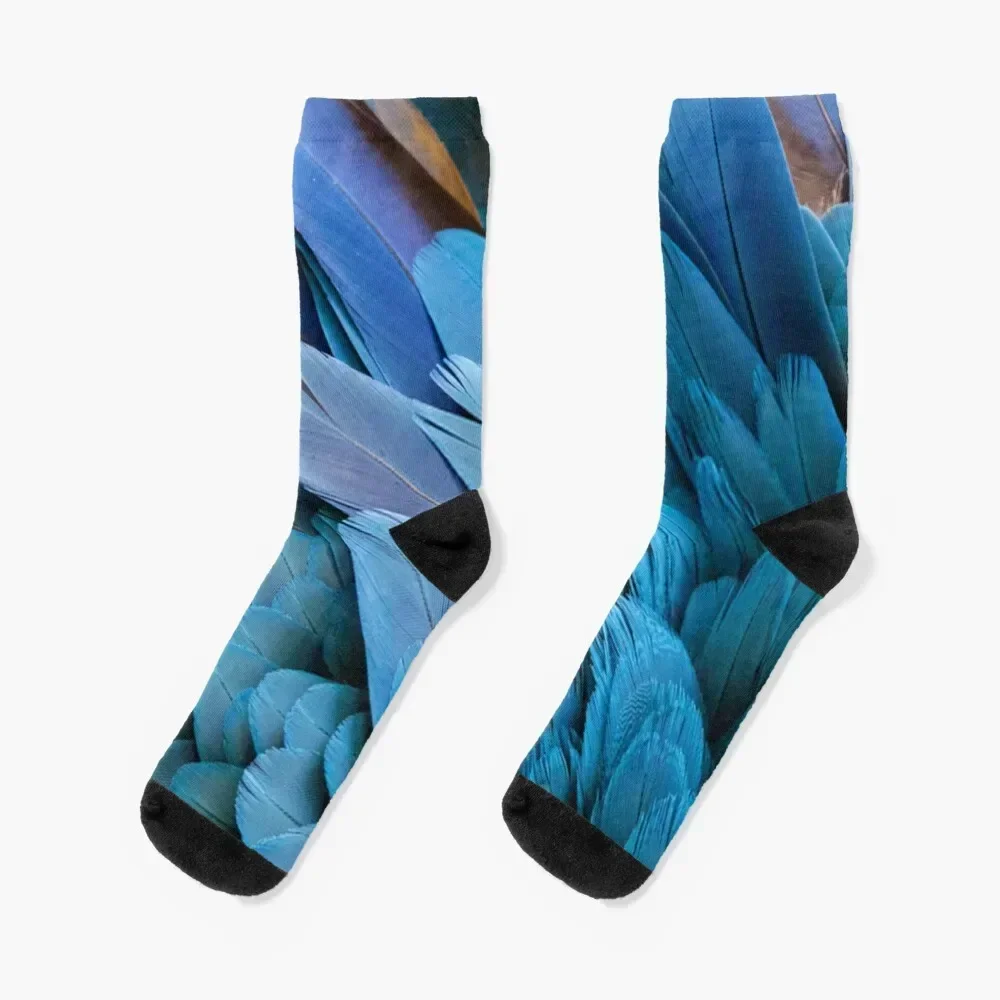 Close up of beautiful bird feathers of Blue and Yellow Macaw Socks moving stockings floral Rugby Woman Socks Men's