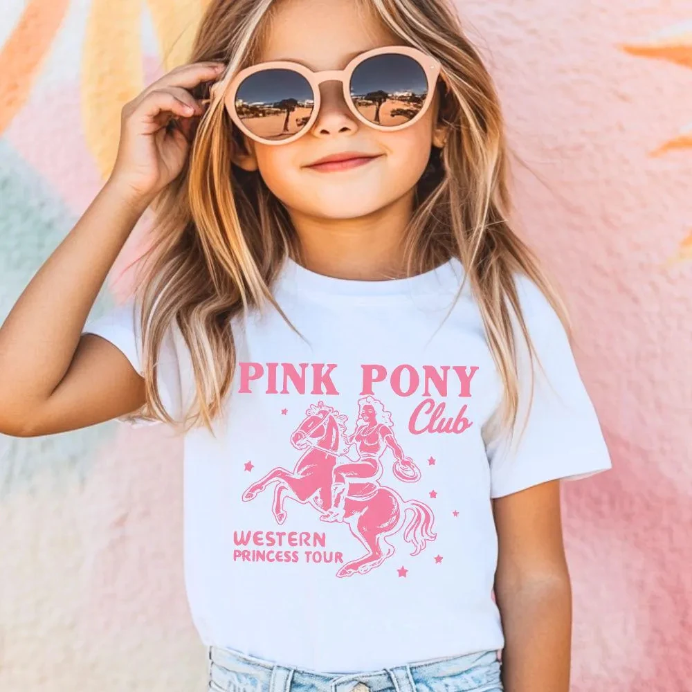 Fashion Pink Pony Club Cow Girl Shirt Print Children T-Shirt Kids Tee Summer Girl Boy Shirt Casual Tops Crewneck Clothing