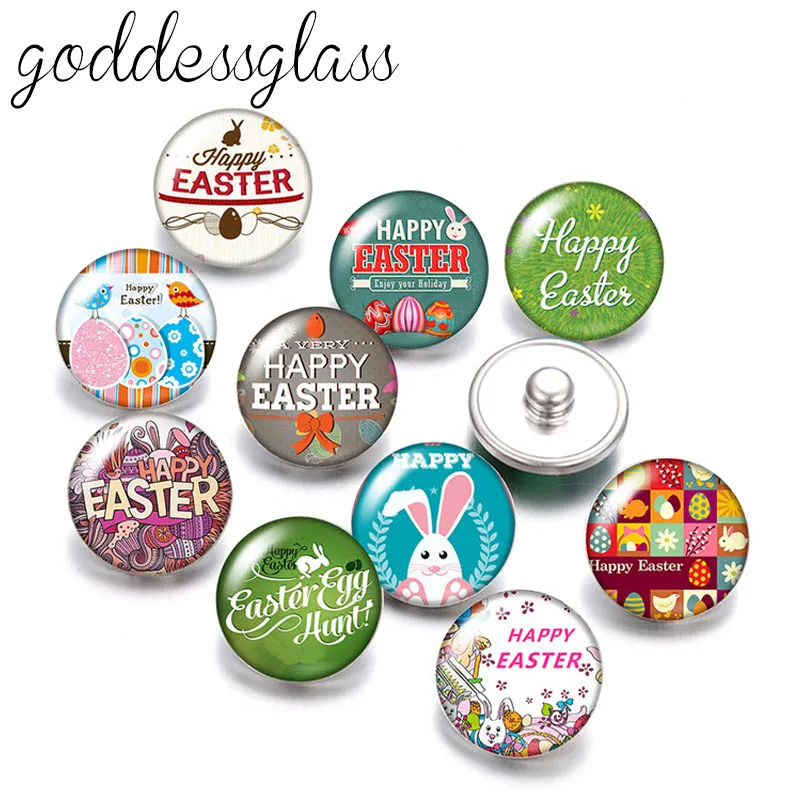Happy Easter Day Rabbit Eggs bunny Cute 10pcs mix photo 18mm/12mm snap buttons for 12mm/18mm snap jewelry DIY findings