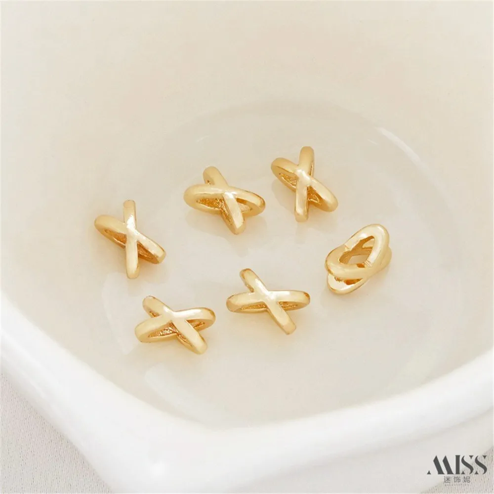 

14K Gold Color X-shaped Double-layer Bow Knotted Ball Bead-separated DIY Bracelet Necklace Ear Jewelry Accessories