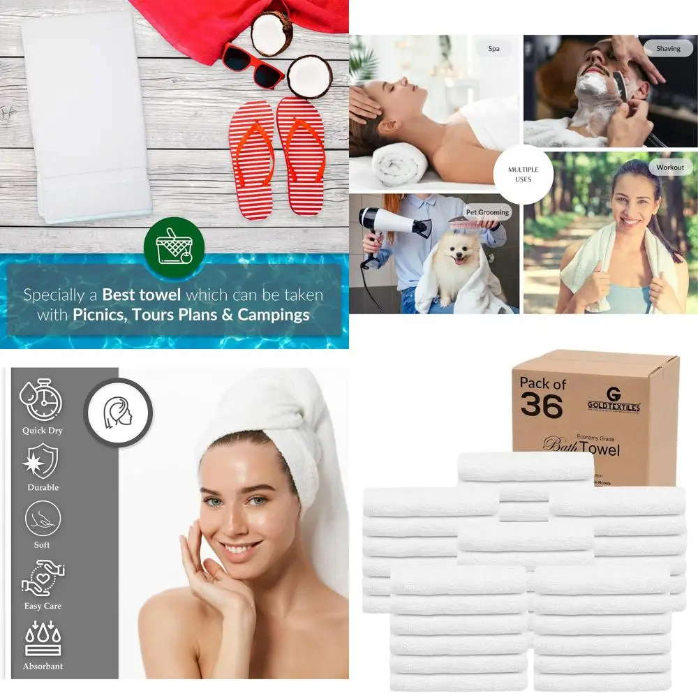 

Белые компактные банные полотенца, 36 предметов, 20x40, смесь хлопка для массового использования в тренажерных залах, салонах, спа — легкий и быстросохнущий