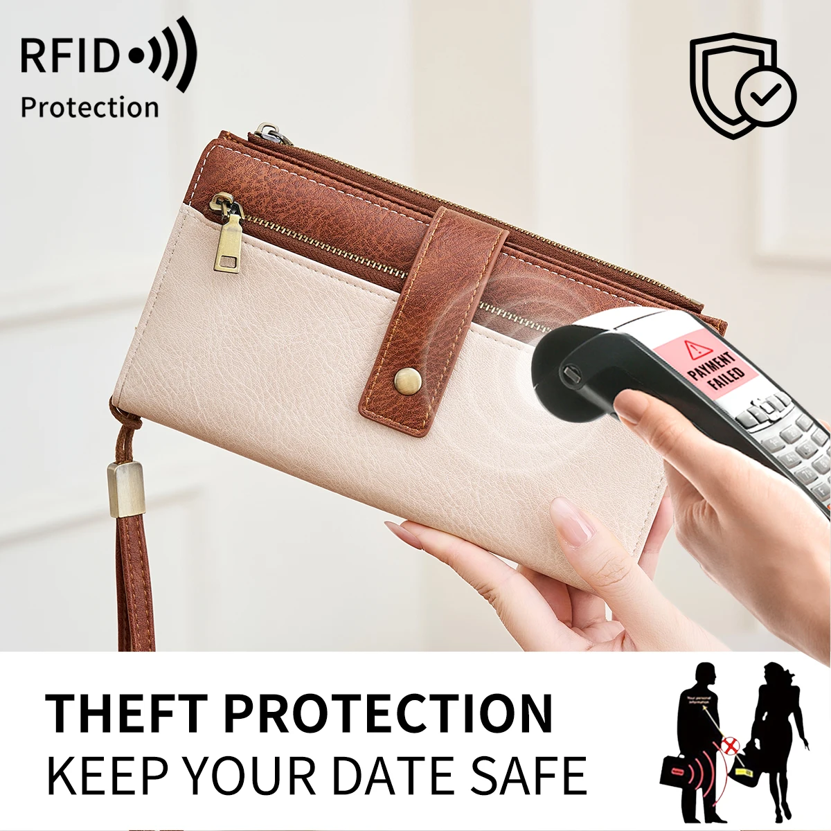 Vintage Style RFID Blocking Wallet Three-Fold Long Clutch Purse Multi-Card Slots for Daily Commute Business Casual