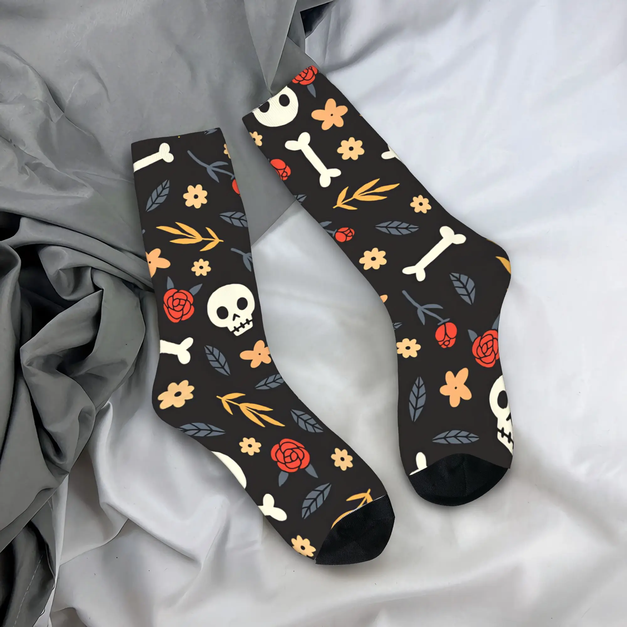 Halloween Skeleton Flower Socks  Modern Stockings Men's Soft Breathable Skateboard Socks Autumn Pattern Anti-Slip Socks