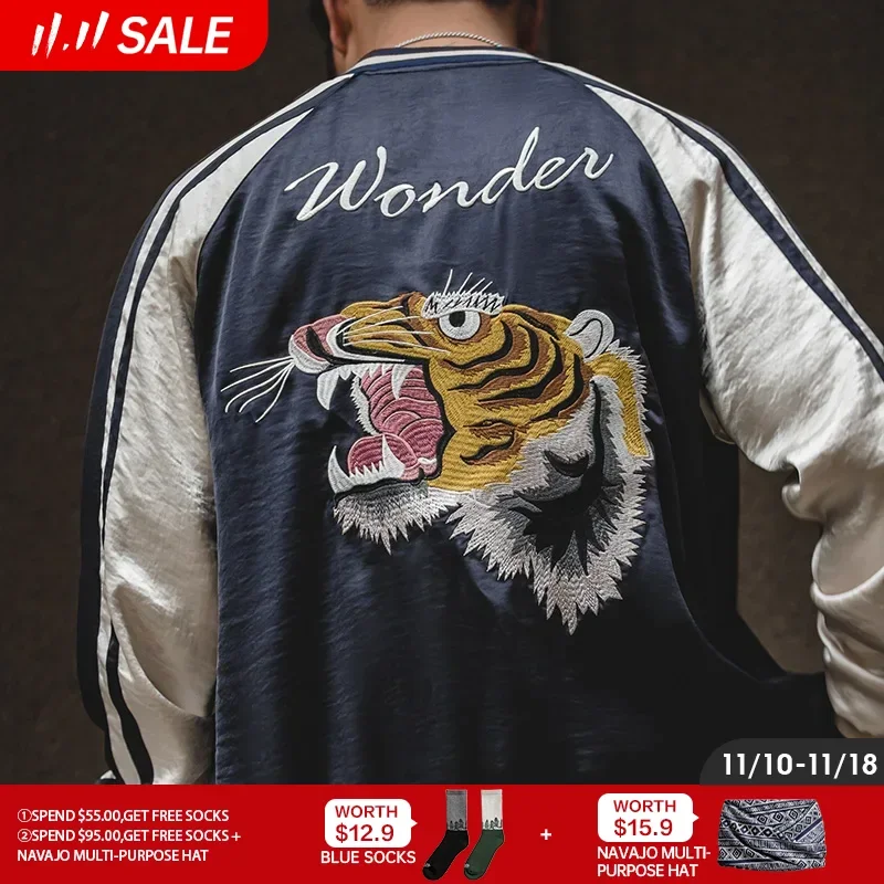 

Maden Workwear American Retro Reversible Yokosuka Jacket Tiger Embroidered Iron-Free Drape Jacket Men's Trendy Reversible