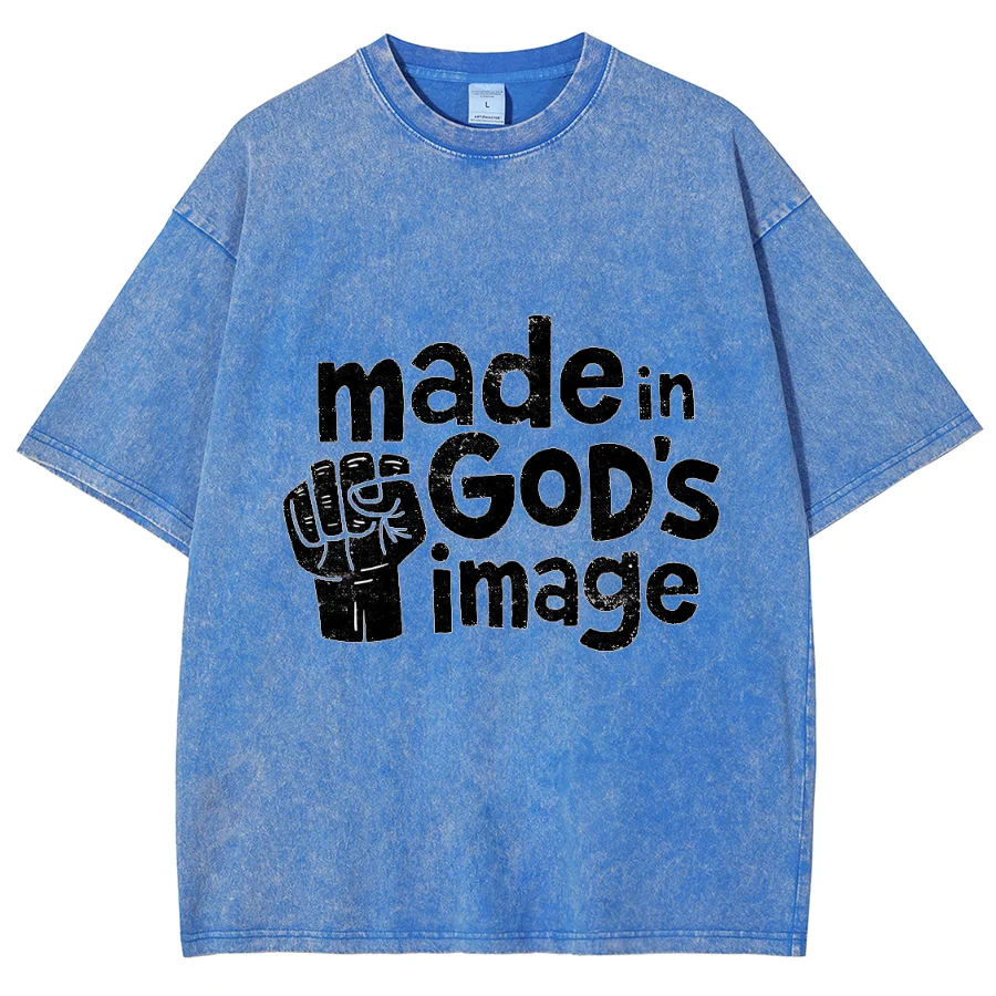 Made In God's Image Monogram Print Women's T-Shirt 2024 Summer Wash Oversized Loose Short Sleeve Casual Fashion Top Tee