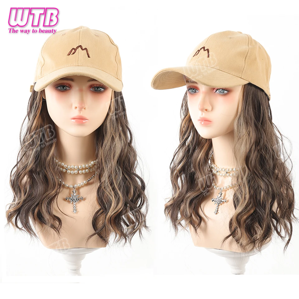 الاصطناعية قبعة بيسبول شعر مستعار الإناث قطعة واحدة قبعة شعر مستعار طويل مجعد يسلط الضوء على شعر مستعار مجعد قبعة الإناث