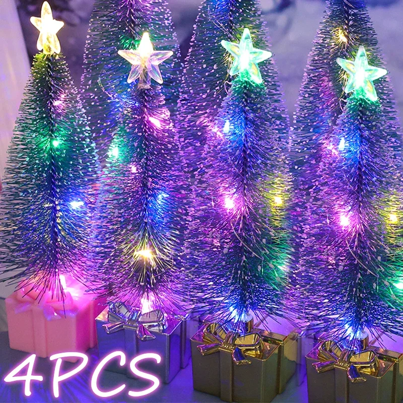 Mini LED Christmas Tree Candle Lamp Colorful Luminous Xmas Tree Night Lights DIY Desktop Ornaments for New Year Party Home Decor