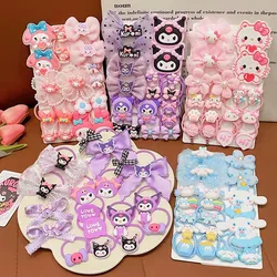 Sanrio16Pcs/set Kawaii Kuromi Stretch Bow Hair Tie for Kids My Melody Double Ponytail Leather Band Hair Accessories Student Gift