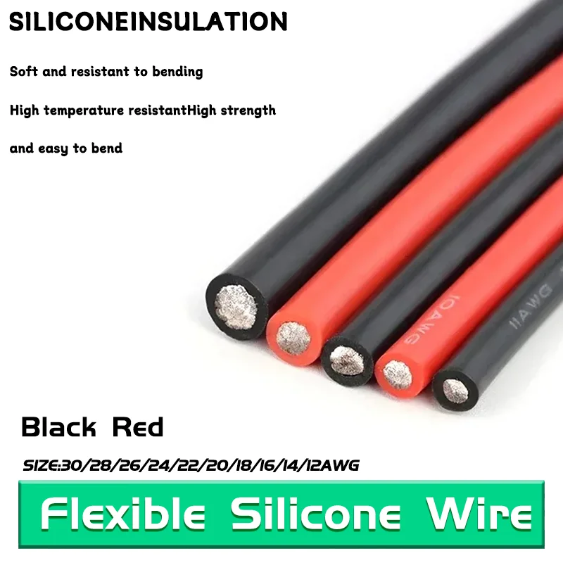 

Super Soft Flexible Silicone Red Black Wire Heat Resistant 1~20M 30/28/26/24/22/20/18/16AWG Car Battery Electrical Power Cable