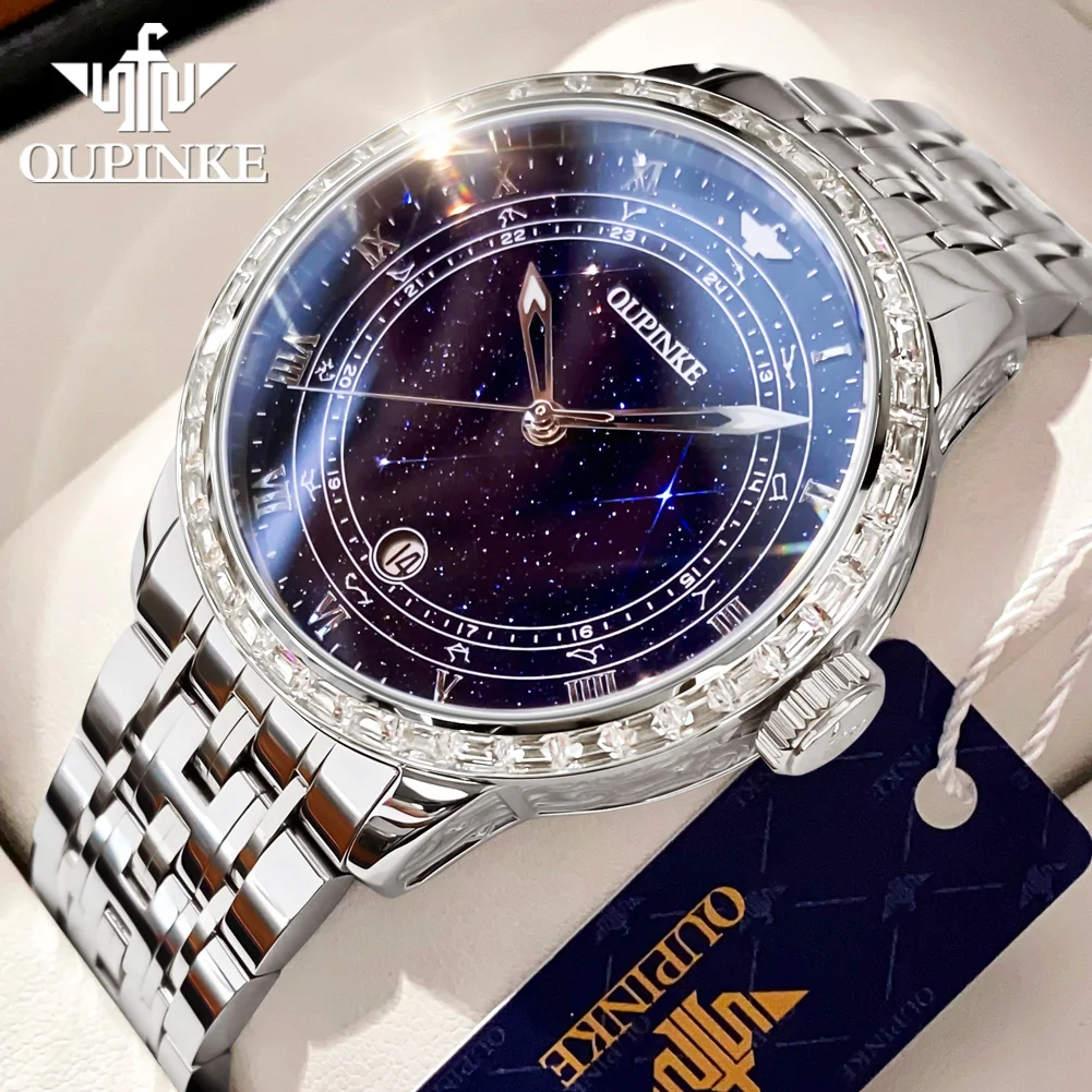 

OUPINKE Relogios Masculino Original Automatic Watch for Men Star Diamond Design Luminous Waterproof Men's Mechanical Wristwatch