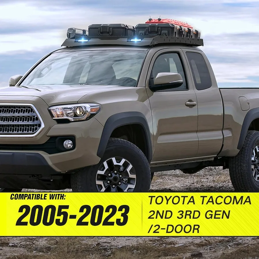 20052023 تاكوما 2nd 3rd Gen 2 باب شاحنة رف السقف العلوي سلة البضائع مع أضواء LED لتخزين الأمتعة على السطح البضائع المتينة C #2