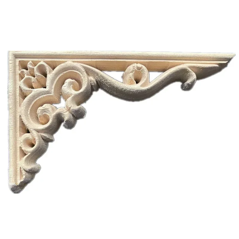 2PCS 13cm Woodcarving Decal Wood Carved Wooden Crafts Corner Appliques Frame Wall Door Furniture Decorative Wood Veneer