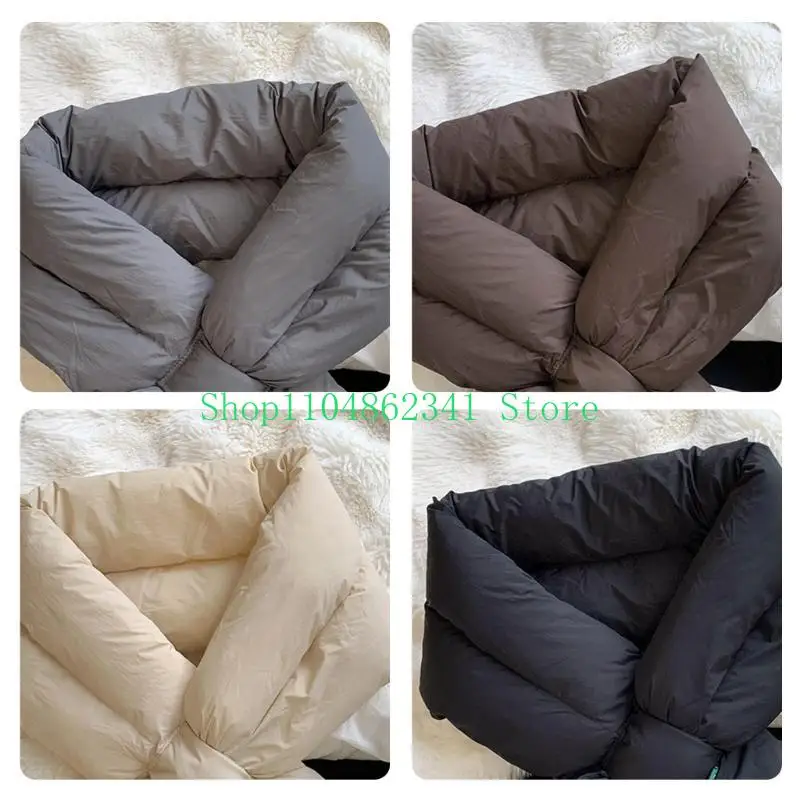 وشاح نسائي شتوي دافئ بياقة سفلية لتدفئة الرقبة بلون سادة وأوشحة منتفخة مبطنة خفيفة الوزن للتزلج في الهواء الطلق