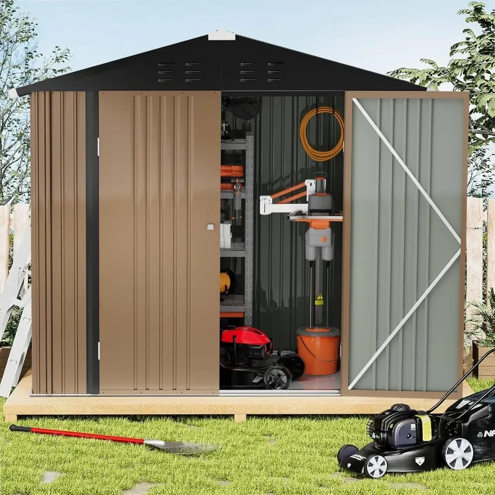 Outdoor Storage Shed 6x8 FT Utility Tool Shed Storage House With Lockable Door Sheds Waterproof Warehouse Garden Buildings Home