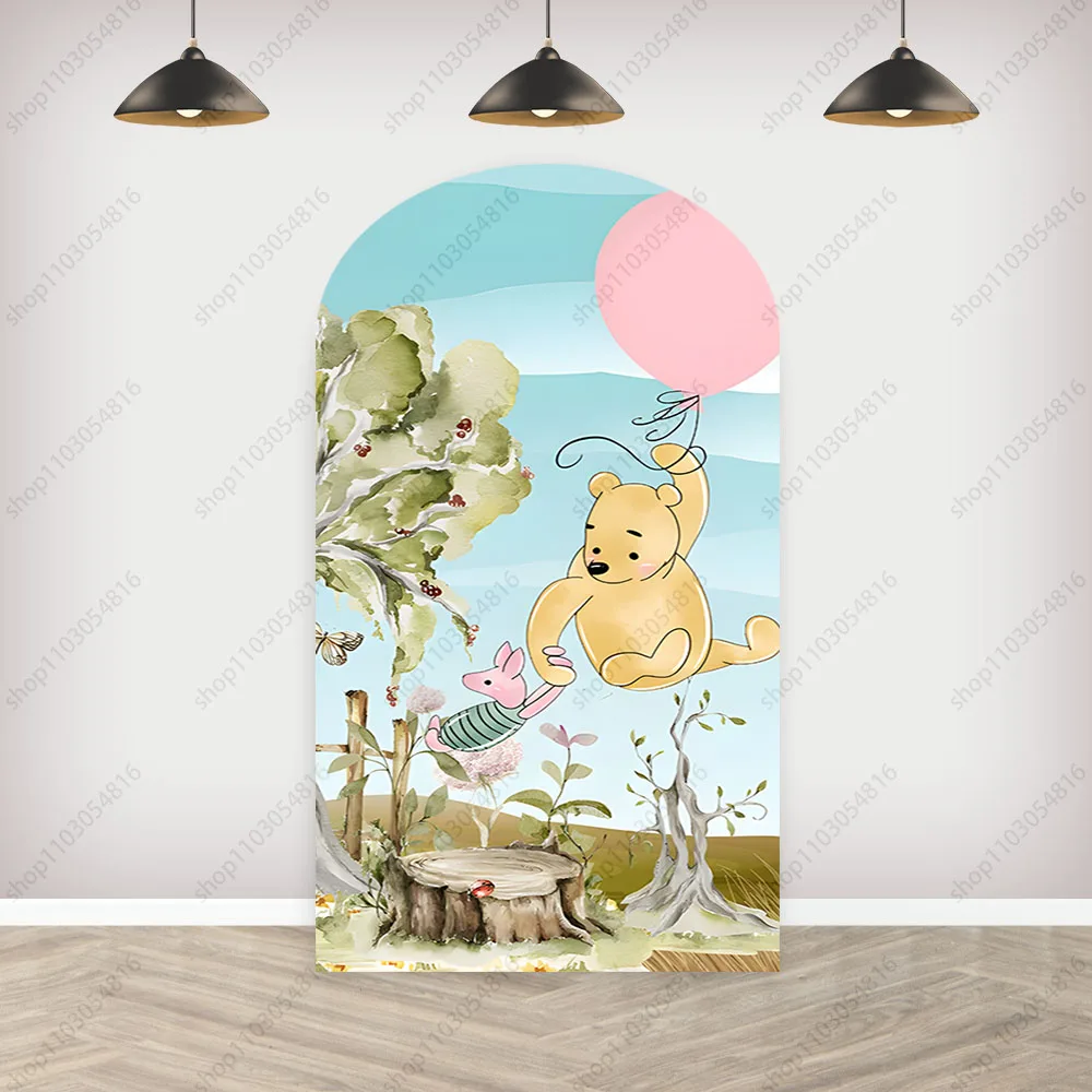 Winnie The Pooh Arch Backdrop Blue Color Kids Birthday Party Decoration Wall  Custom Photography Background For Photo Props