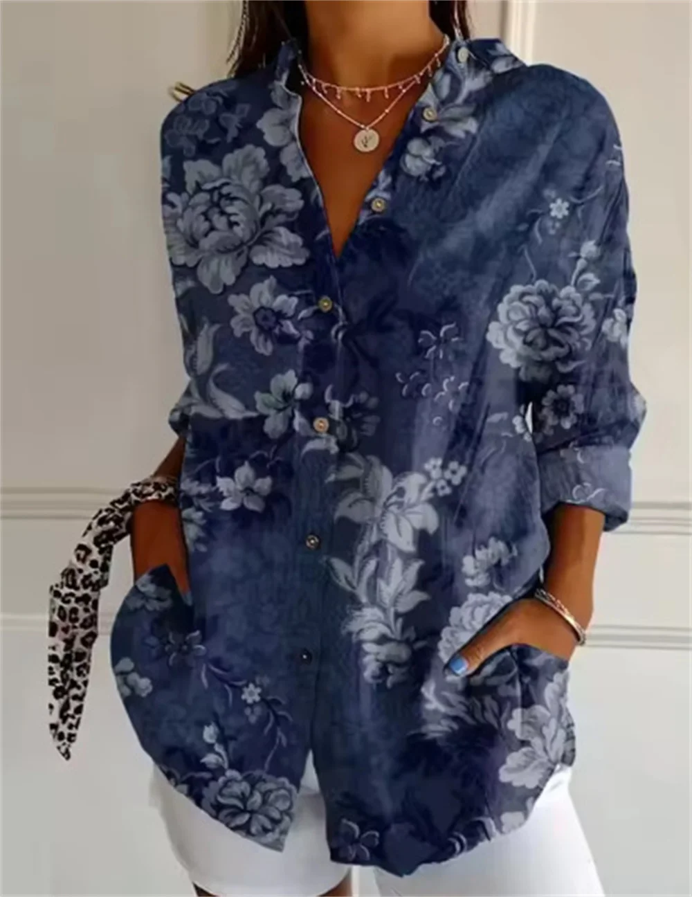 

2025 трансграничная женская рубашка с длинными рукавами и 3D цветочным принтом, повседневная модная тенденция, уличный воротник на пуговицах
