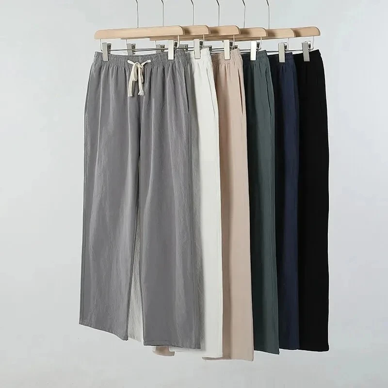 

Men's Loose Cotton Linen Casual Pants Breathable Comfortable Straight Leg Elastic Loose Fit
