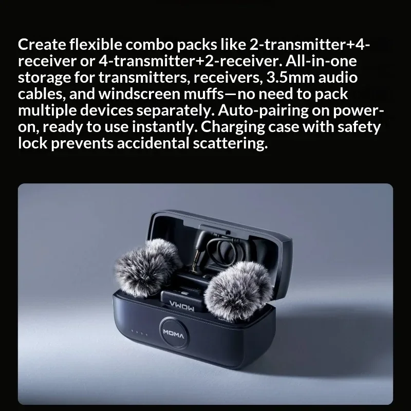 Hollyland MOMA LARK M3 Wireless Microphone 48KHZ/32bit Multi-Transmitter AI Noise-Canceling Mic for Live Shooting, Vlog Shooting
