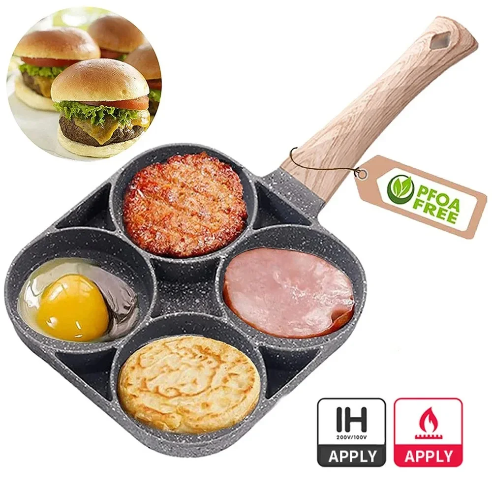 

4-Hole Omelette Non-Stick Pan Hamburger Steak Pancake Sausage Omelet Breakfast Pan with Handle Cooking Tools