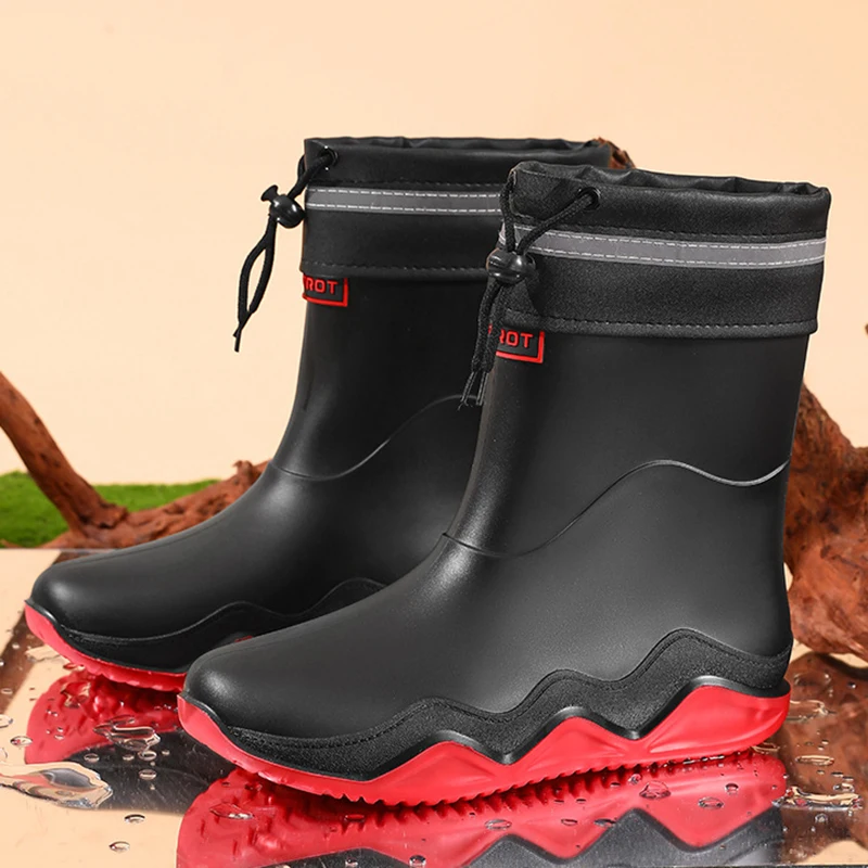 Warme mittelhohe Stiefel für Herren, wasserdichte Gummischuhe zum Angeln, Ehemann, Arbeits- und Sicherheits-Galoschen, männliche Regenstiefel, rutschfester Wasserstiefel