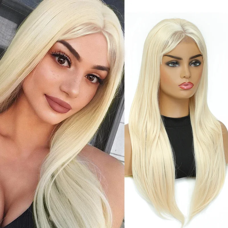 Silk Straight Synthetic Lace Front Wig Synthetic Lace Wigs for Women Lace Frontal Wig 613 Blonde Lace Front Wig Cosplay 24 inch