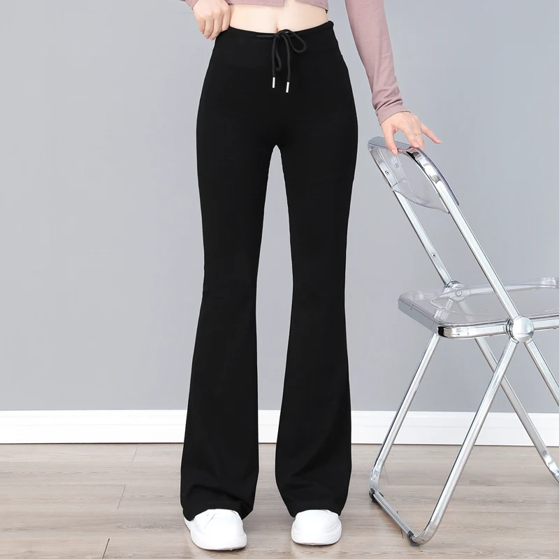 New Women'S Spring And Autumn Summer Slim Fit Elastic Versatile High Waist Trousers Soft Casual Fashion Micro Bellbottom Pants