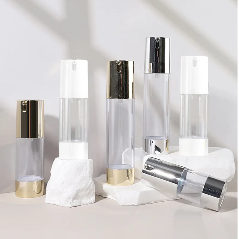 Pompa airless oro 15ml 30ml 50ml con bottiglia trasparente per il corpo di Creazioni per la cura della pelle fai da te riutilizzabili riutilizzabili vuote