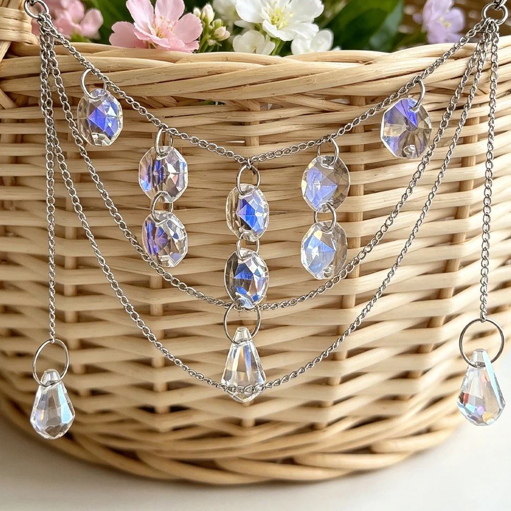 Crystal Garland for Plant Pots Multi Tiered Layered Chain Chandelier Flawless Beads Suncatcher Boho Flowerpot Hanging Decor