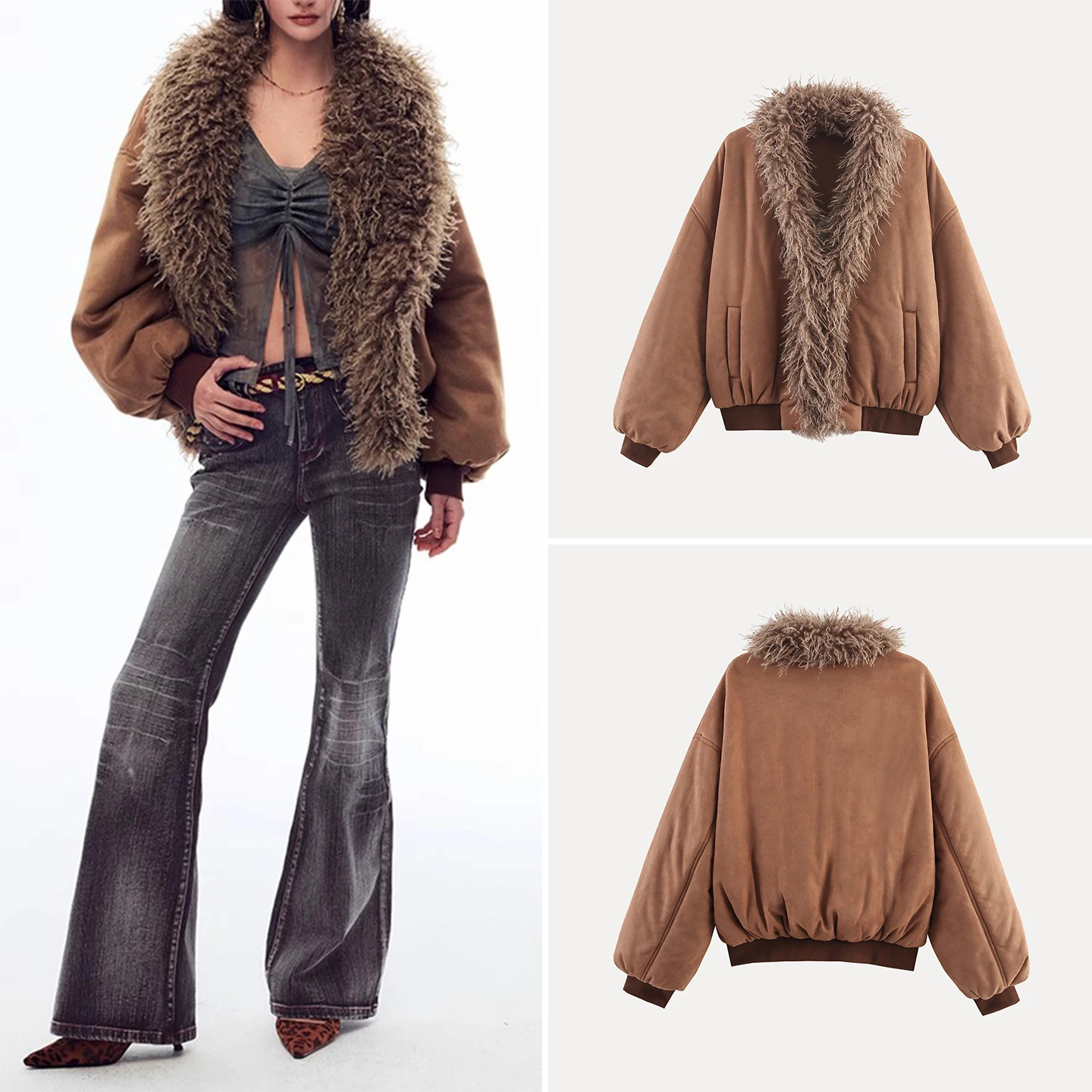 

Faionable Individualized Artificial Fur Coat with Large Fur Collar Splicing Design for Women Autumn 2025 New Arrival