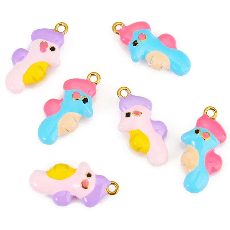 

4pcs Stainless Steel Enamel Carambola Fruit Pendant Cute Cartoon Seahorse Charm for DIY Necklace Bracelet Jewelry Making Finding