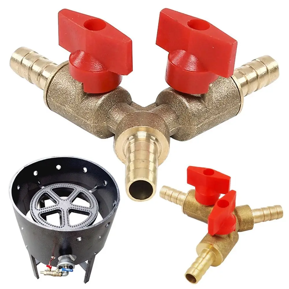 Brass For Fuel Gas Water Oil Air Shut Off Hose Barb Ball Valve Adapter Three 3 Way Pipe Fitting Connector