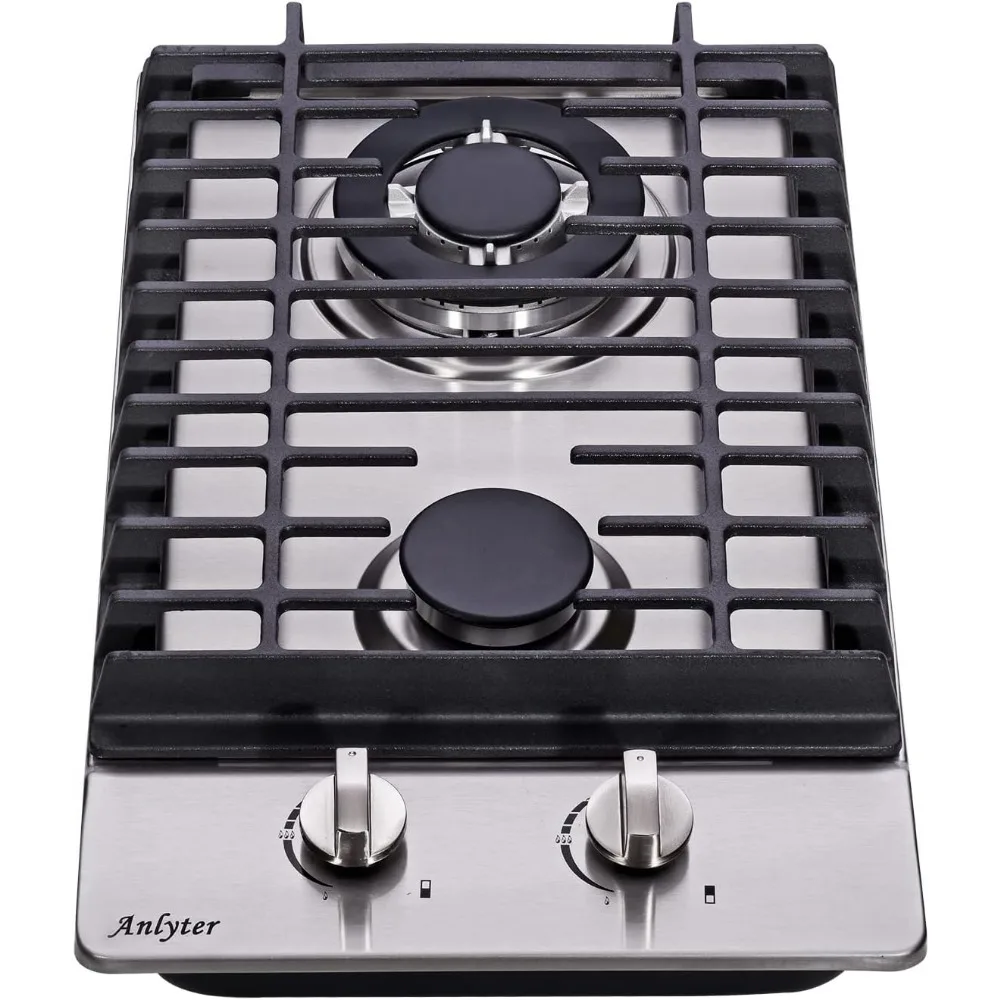 

12 Inch Gas Cooktop, 2 Burners Built-in Gas Stovetop Stainless Steel Gas Stove Top LPG/NG Convertible Dual Fuel Sealed Gas Hob