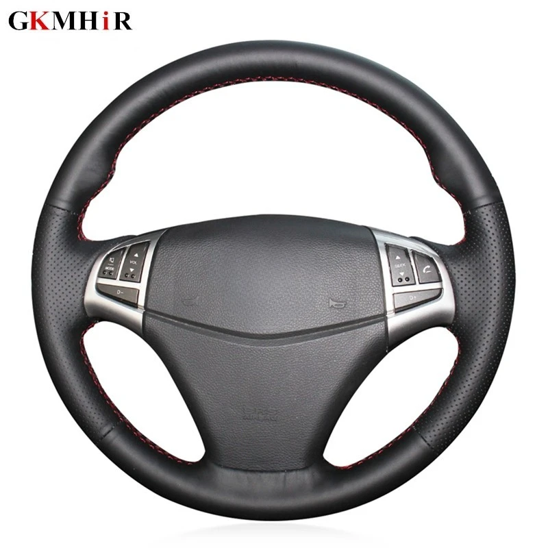 DIY Black Artificial Leather Hand-stitched Car Steering Wheel Cover for Ssangyong Korando 2011 2012 2013 2014