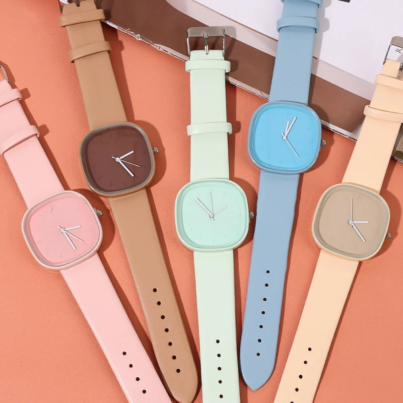 New Macaron Square Quartz Wristwatches Women Quartz Watch Casual Simple Design Sense Japanese Wristwatch Design Life Waterproof