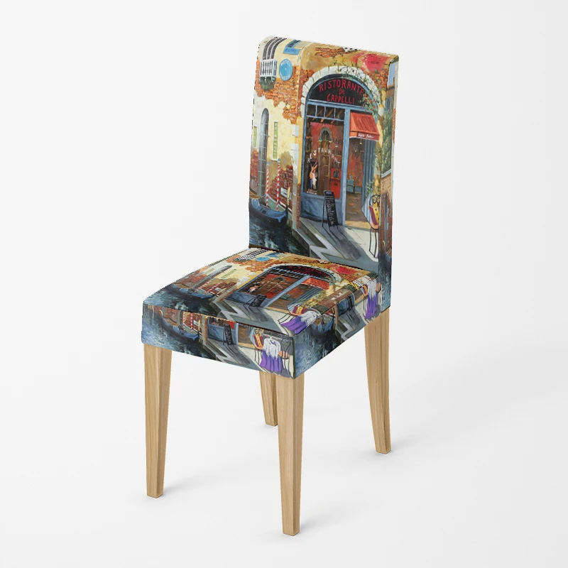 Home chair cover Oil painting style kitchen chairs Coversadjustable dining elastic fabricchairs covers chair cover for wedding
